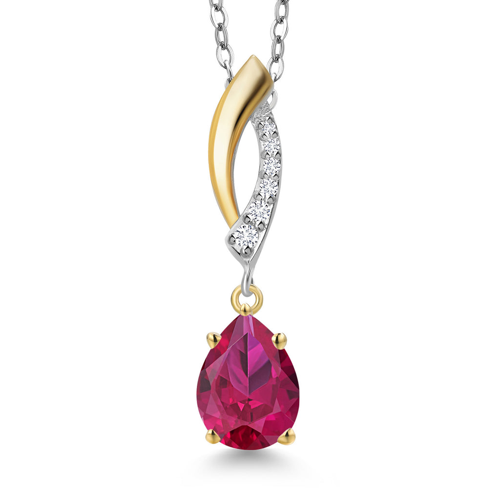 Created Ruby - July_Pendant in 925 Sterling Silver and 10K Yellow Gold
