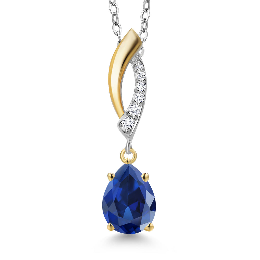 Blue Created Sapphire - September_Pendant in 925 Sterling Silver and 10K Yellow Gold
