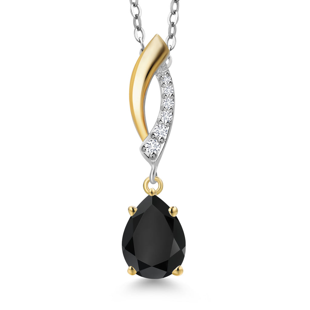 Onyx - December_Pendant in 925 Sterling Silver and 10K Yellow Gold