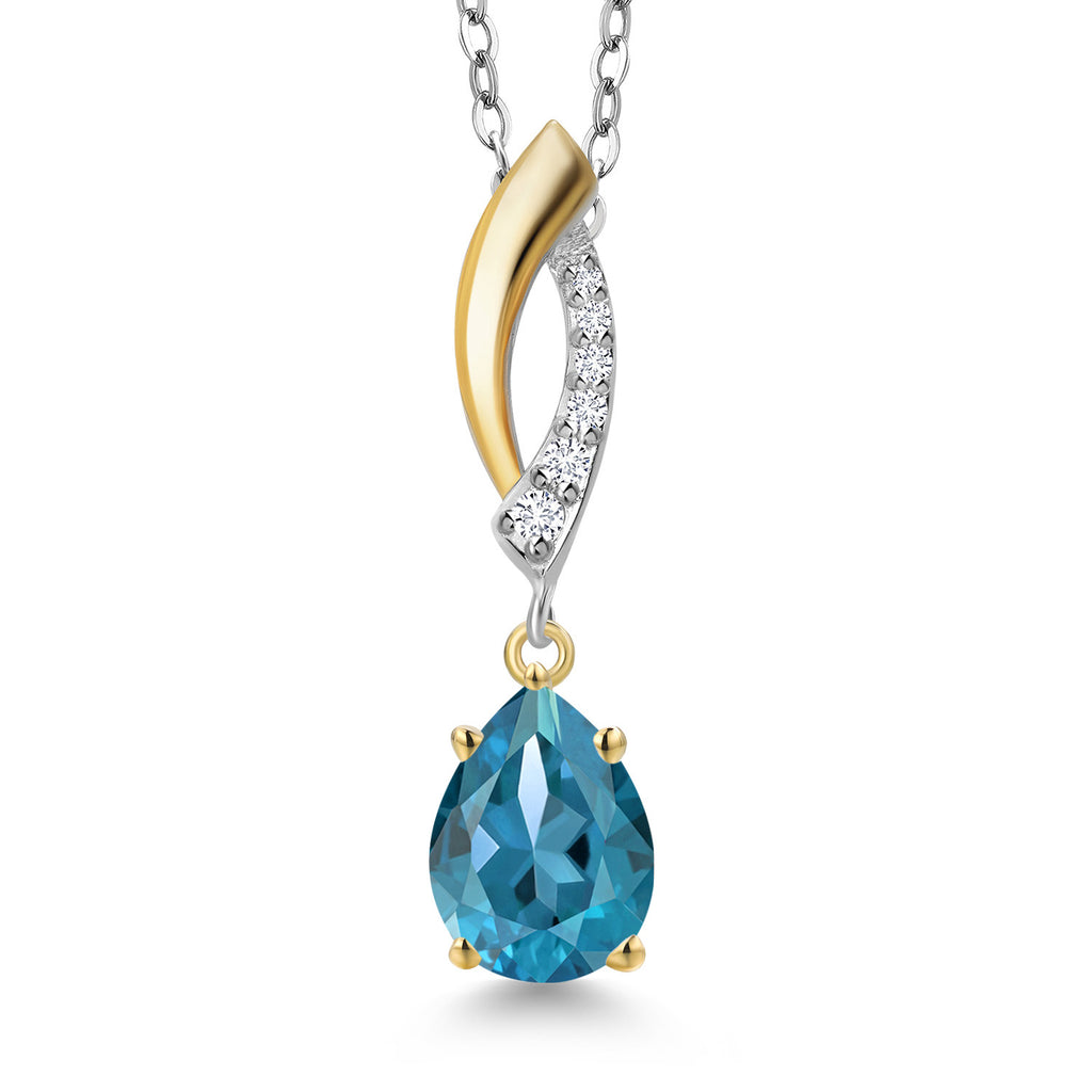 London Blue Topaz - November_Pendant in 925 Sterling Silver and 10K Yellow Gold