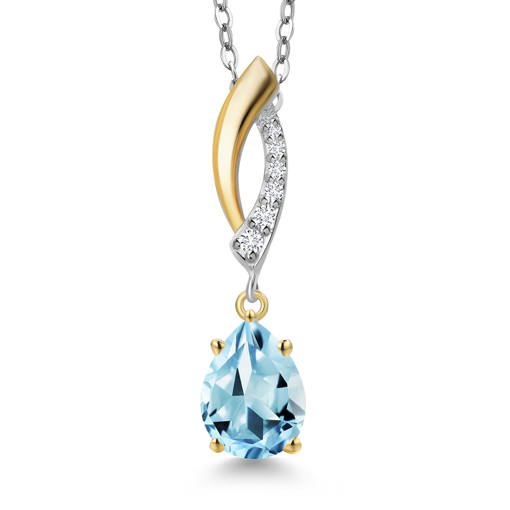 Sky Blue Topaz - November_Pendant in 925 Sterling Silver and 10K Yellow Gold