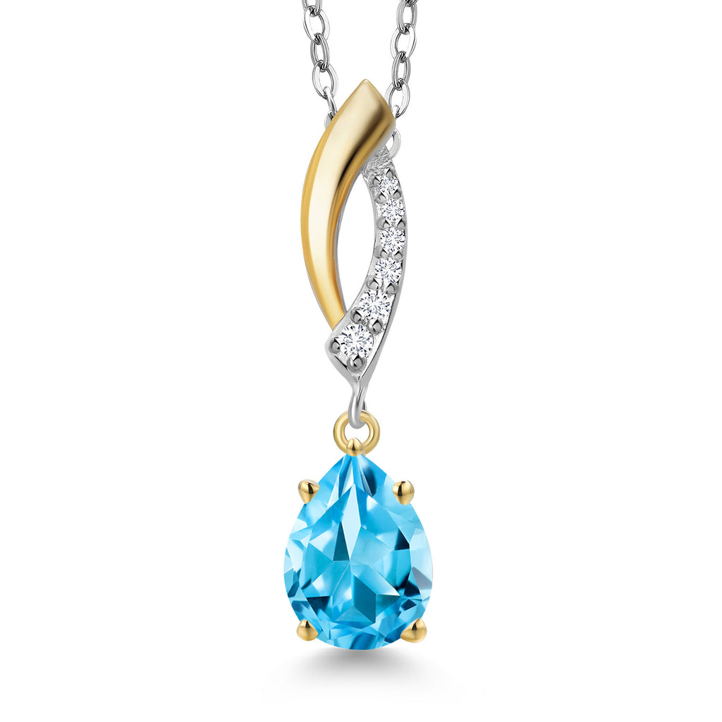 Swiss Blue Topaz - November_Pendant in 925 Sterling Silver and 10K Yellow Gold