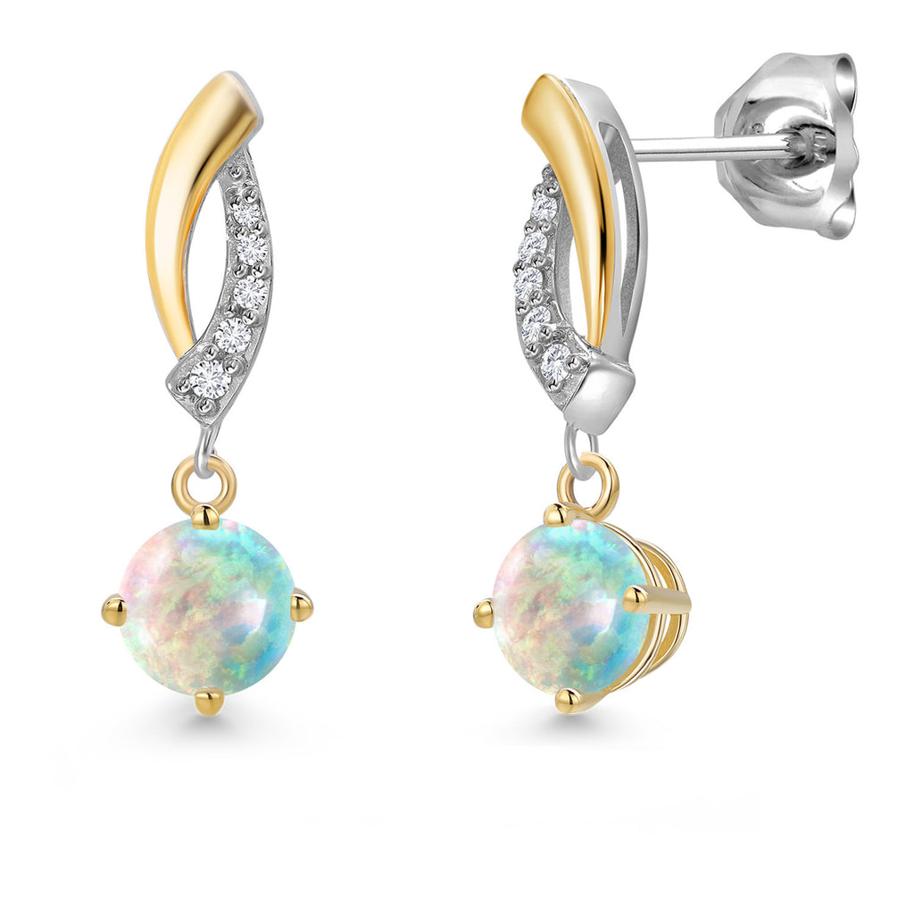 White Opal-Cabochon - October_Earrings in 925 Sterling Silver and 10K Yellow Gold