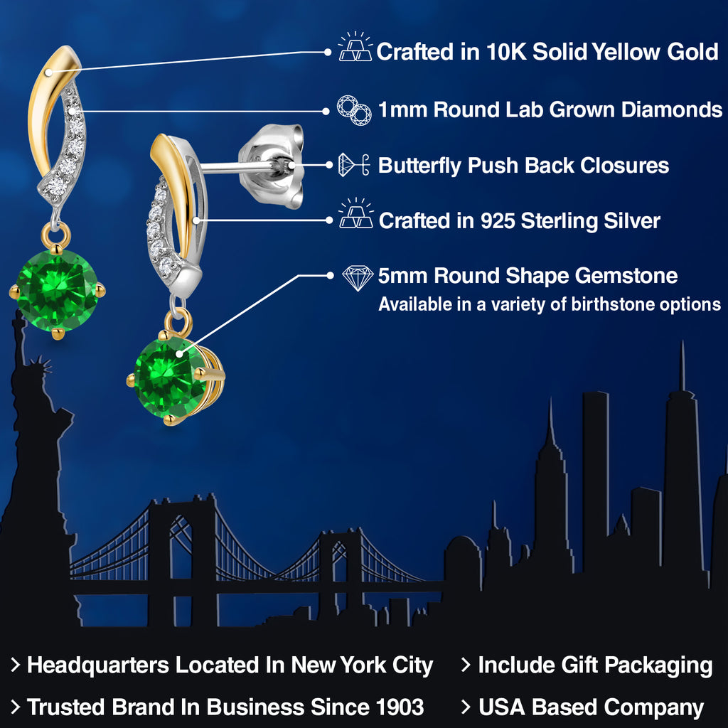 Created Emerald - May_Earrings in 925 Sterling Silver and 10K Yellow Gold