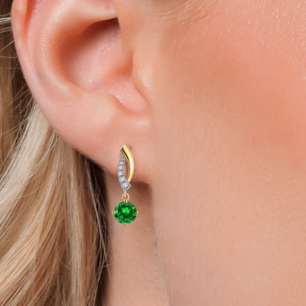 Created Emerald - May_Earrings in 925 Sterling Silver and 10K Yellow Gold