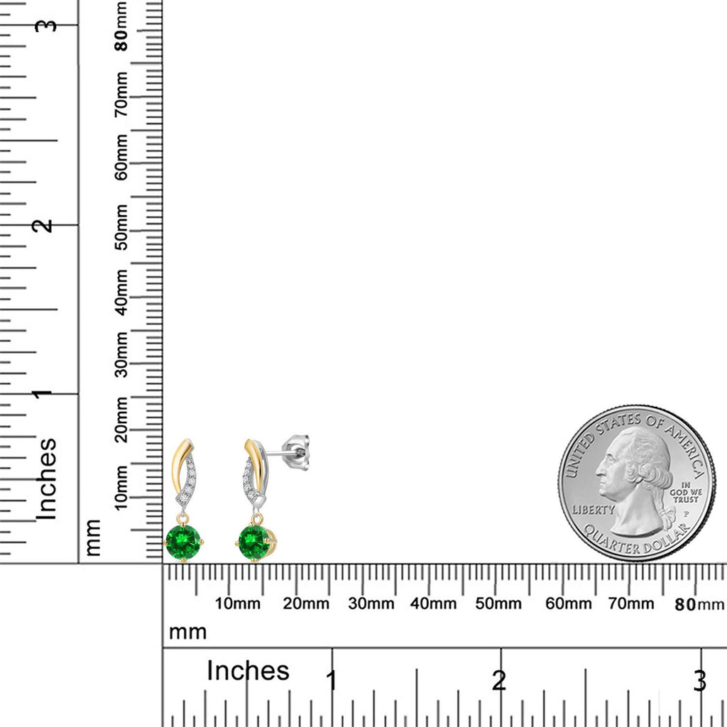 Created Emerald - May_Earrings in 925 Sterling Silver and 10K Yellow Gold