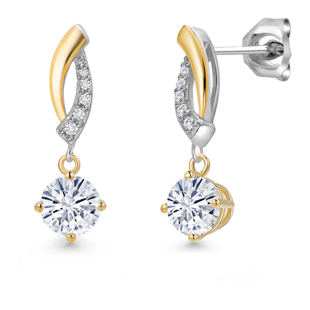 White Moissanite - April_Earrings in 925 Sterling Silver and 10K Yellow Gold