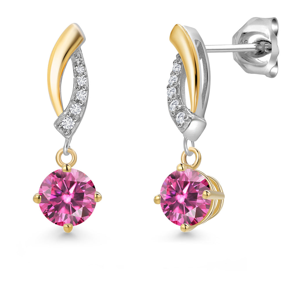 Pink Moissanite - April_Earrings in 925 Sterling Silver and 10K Yellow Gold