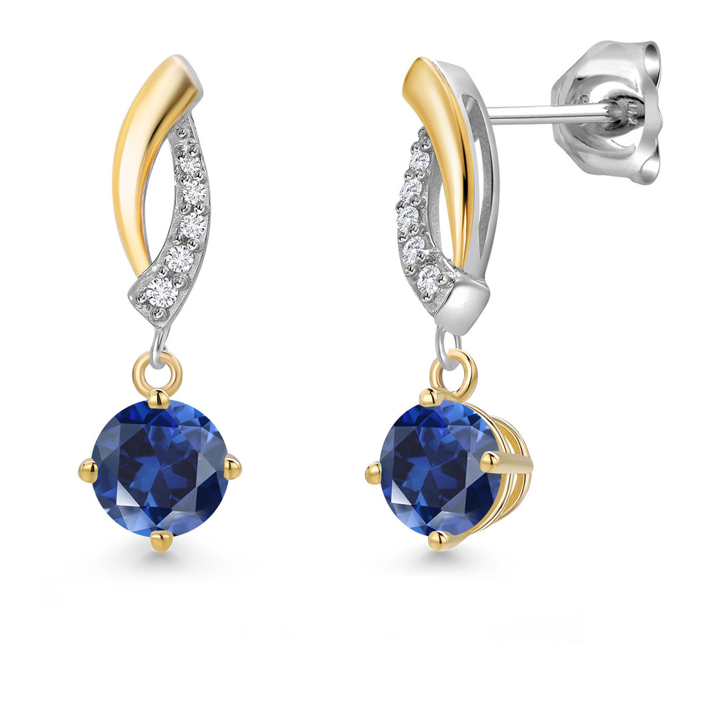 Blue Created Sapphire - September_Earrings in 925 Sterling Silver and 10K Yellow Gold