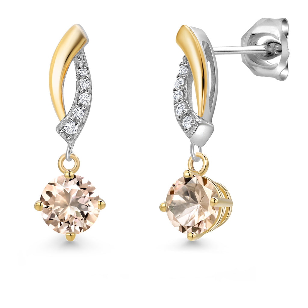 Morganite - October_Earrings in 925 Sterling Silver and 10K Yellow Gold