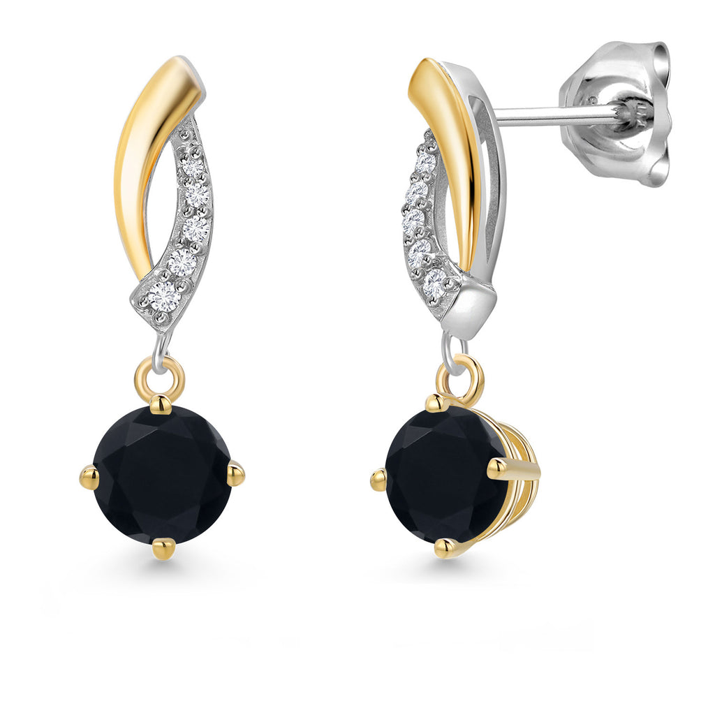 Onyx - December_Earrings in 925 Sterling Silver and 10K Yellow Gold