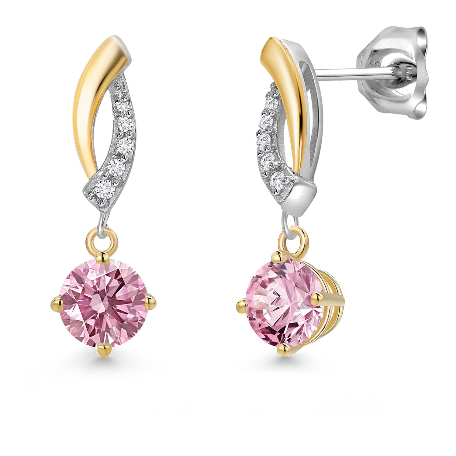 Pink Lab Grown Diamond - April_Earrings in 925 Sterling Silver and 10K Yellow Gold