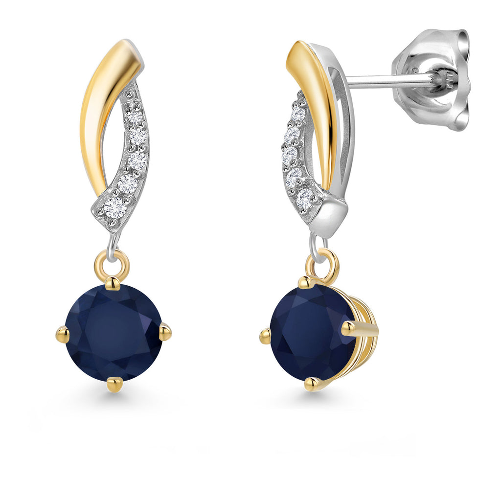 Blue Sapphire - September_Earrings in 925 Sterling Silver and 10K Yellow Gold