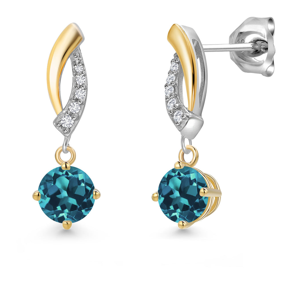 London Blue Topaz - November_Earrings in 925 Sterling Silver and 10K Yellow Gold