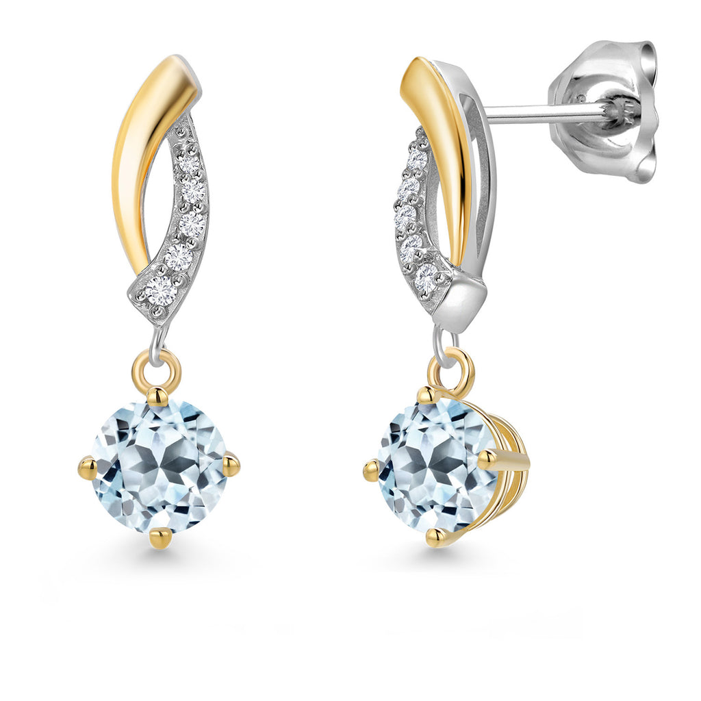 Sky Blue Topaz - November_Earrings in 925 Sterling Silver and 10K Yellow Gold