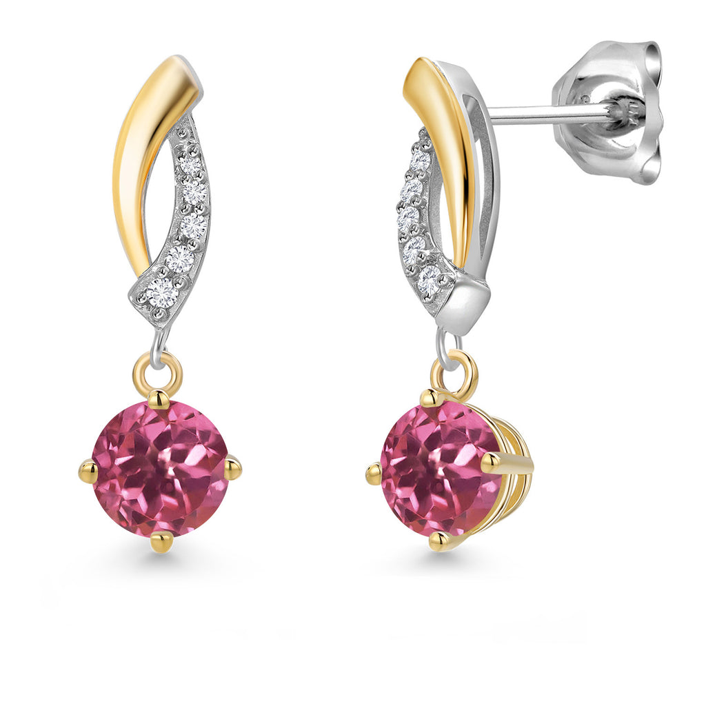 Pink Tourmaline - October_Earrings in 925 Sterling Silver and 10K Yellow Gold