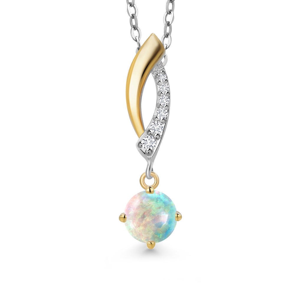 White Opal-Cabochon - October_Pendant in 925 Sterling Silver and 10K Yellow Gold