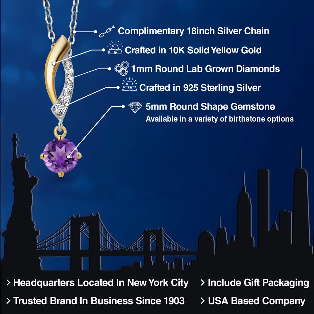 Amethyst - February_Pendant in 925 Sterling Silver and 10K Yellow Gold