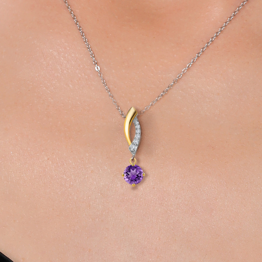 Amethyst - February_Pendant in 925 Sterling Silver and 10K Yellow Gold