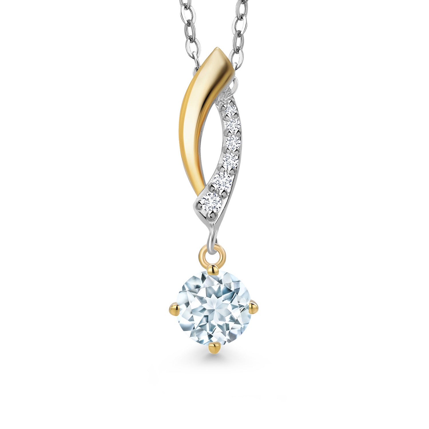 Aquamarine - March_Pendant in 925 Sterling Silver and 10K Yellow Gold
