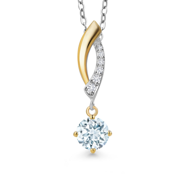 Aquamarine - March_Pendant in 925 Sterling Silver and 10K Yellow Gold
