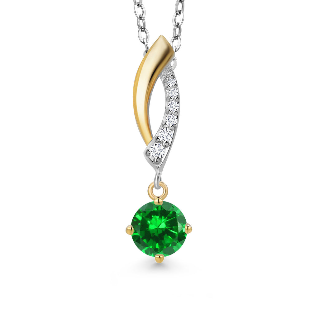 Created Emerald - May_Pendant in 925 Sterling Silver and 10K Yellow Gold