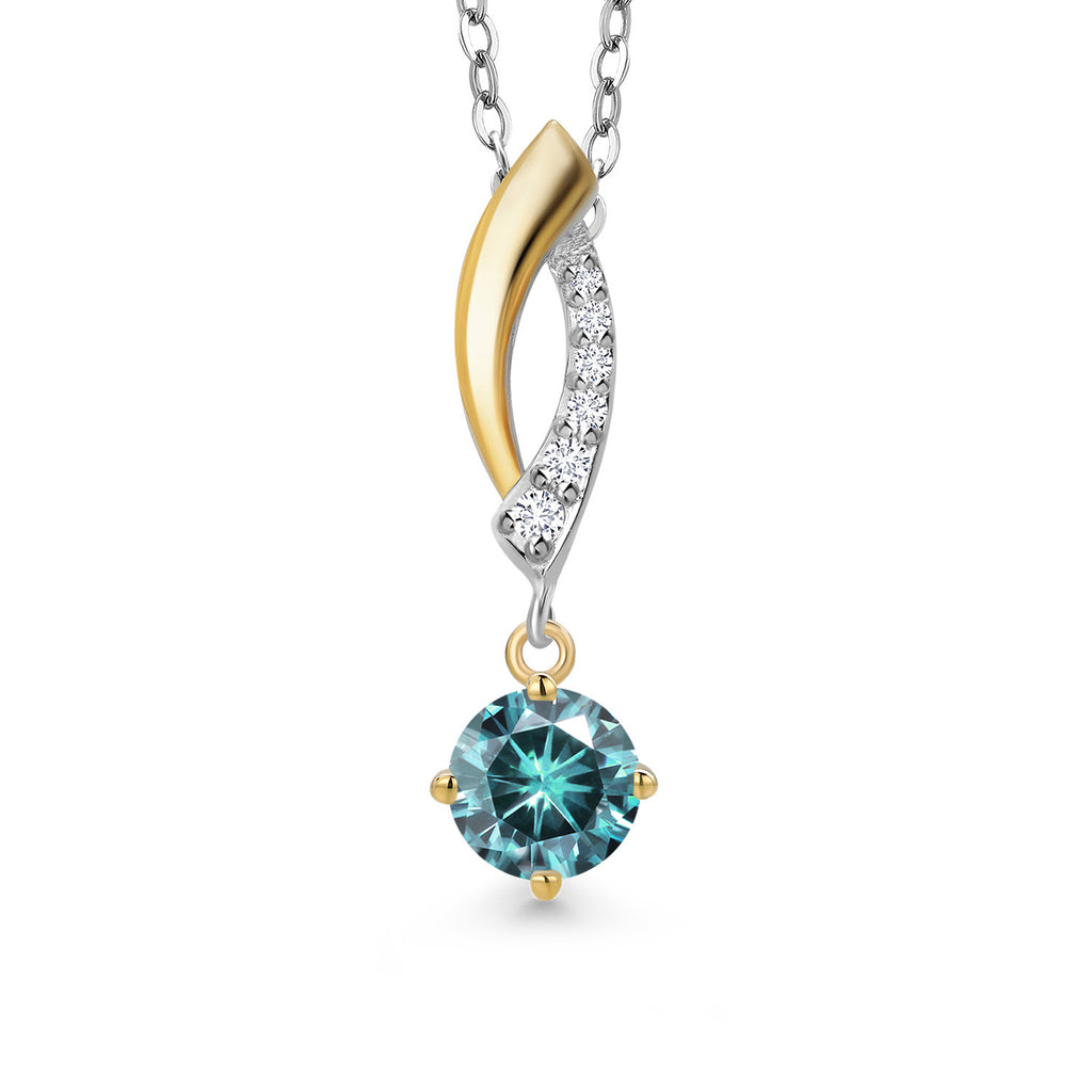 Blue Moissanite - April_Pendant in 925 Sterling Silver and 10K Yellow Gold