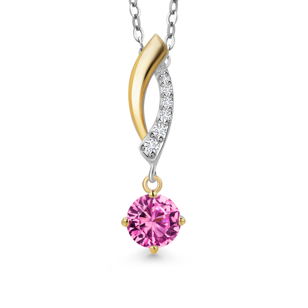 Pink Created Sapphire - September_Pendant in 925 Sterling Silver and 10K Yellow Gold