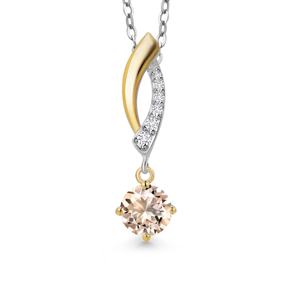 Morganite - October_Pendant in 925 Sterling Silver and 10K Yellow Gold
