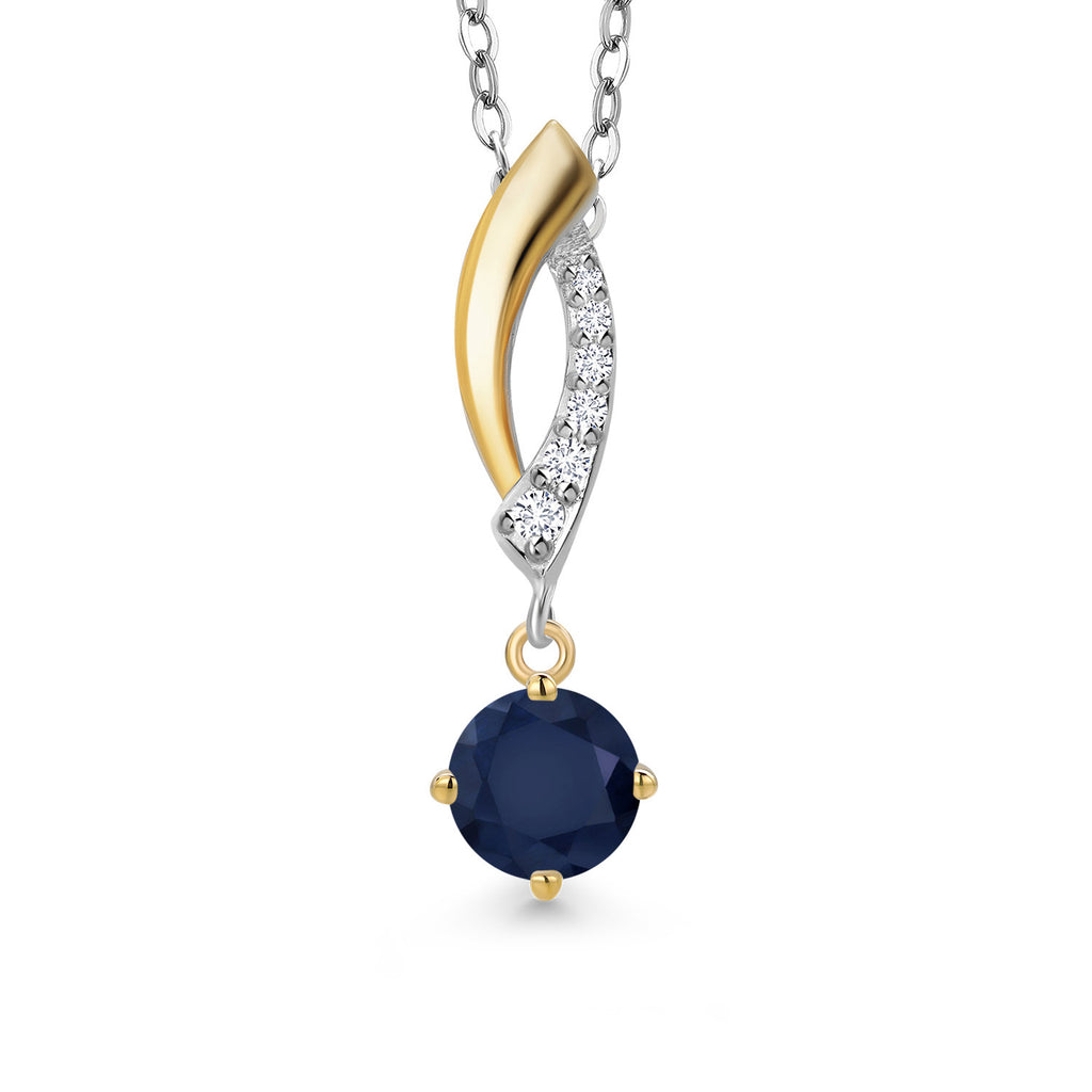 Blue Sapphire - September_Pendant in 925 Sterling Silver and 10K Yellow Gold