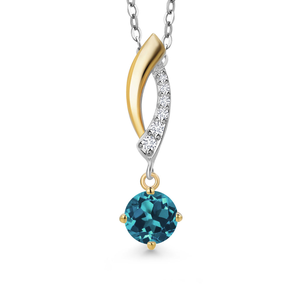 London Blue Topaz - November_Pendant in 925 Sterling Silver and 10K Yellow Gold