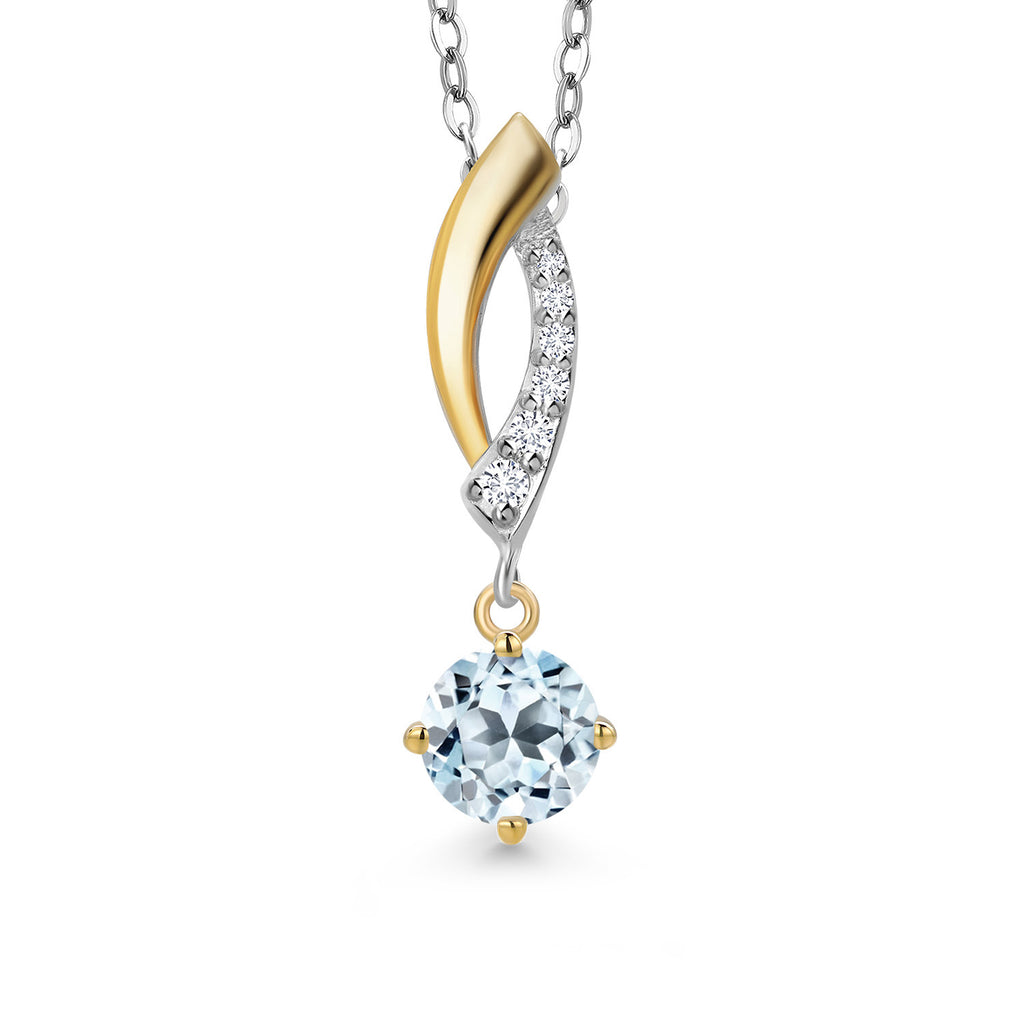 Sky Blue Topaz - November_Pendant in 925 Sterling Silver and 10K Yellow Gold