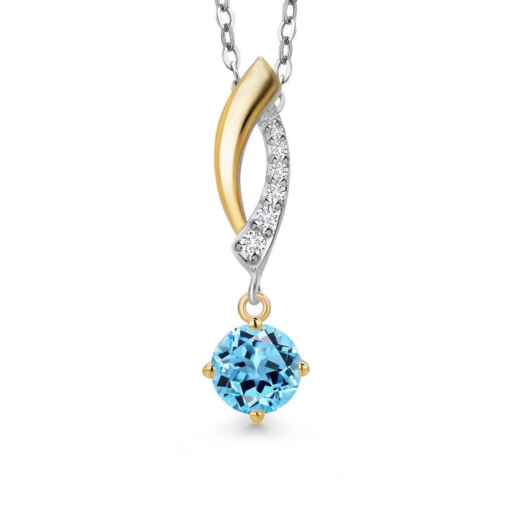 Swiss Blue Topaz - November_Pendant in 925 Sterling Silver and 10K Yellow Gold