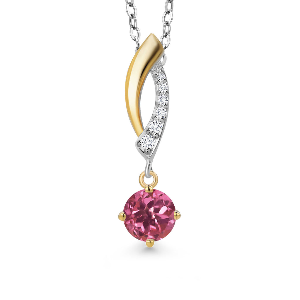 Pink Tourmaline - October_Pendant in 925 Sterling Silver and 10K Yellow Gold