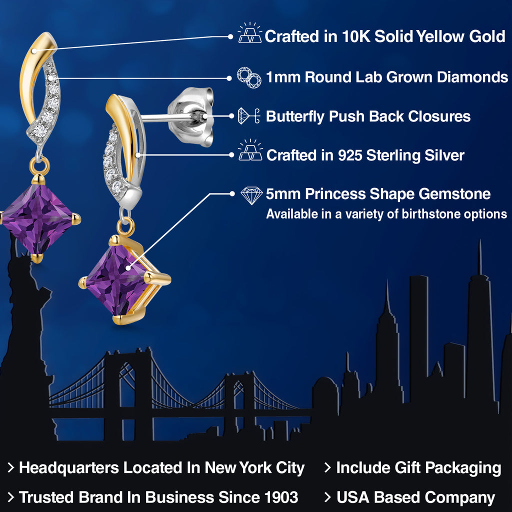 Amethyst - February_Earrings in 925 Sterling Silver and 10K Yellow Gold