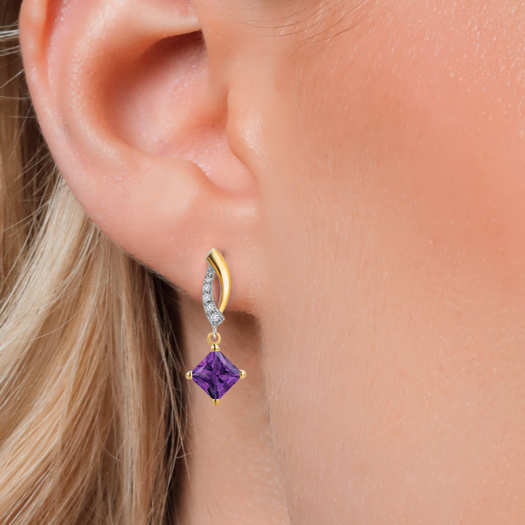 Amethyst - February_Earrings in 925 Sterling Silver and 10K Yellow Gold
