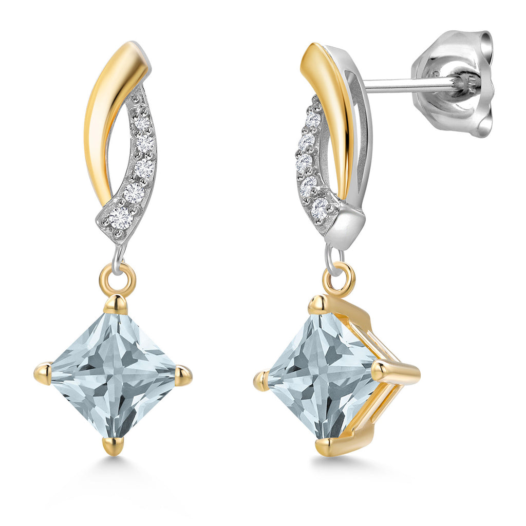 Aquamarine - March_Earrings in 925 Sterling Silver and 10K Yellow Gold