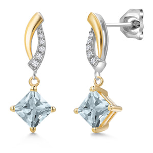 Aquamarine - March_Earrings in 925 Sterling Silver and 10K Yellow Gold