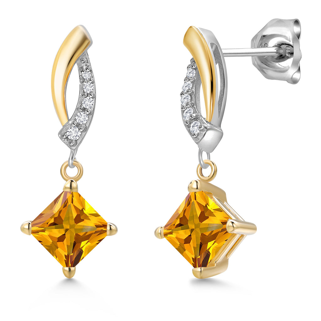 Citrine - November_Earrings in 925 Sterling Silver and 10K Yellow Gold