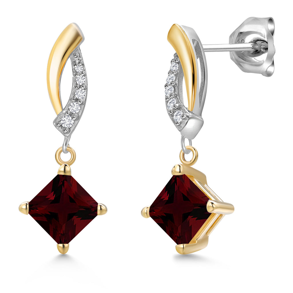 Garnet - January_Earrings in 925 Sterling Silver and 10K Yellow Gold