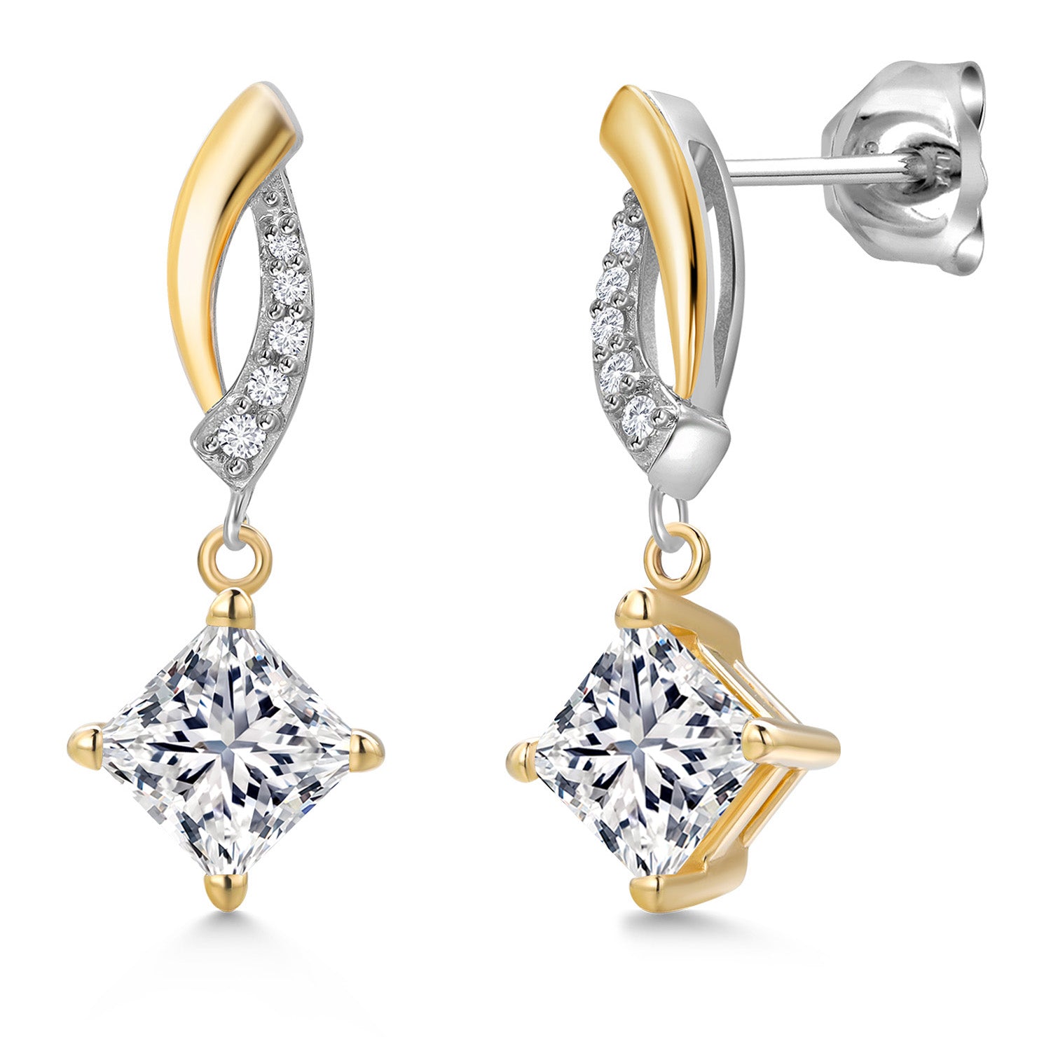 White Lab Grown Diamond - April_Earrings in 925 Sterling Silver and 10K Yellow Gold