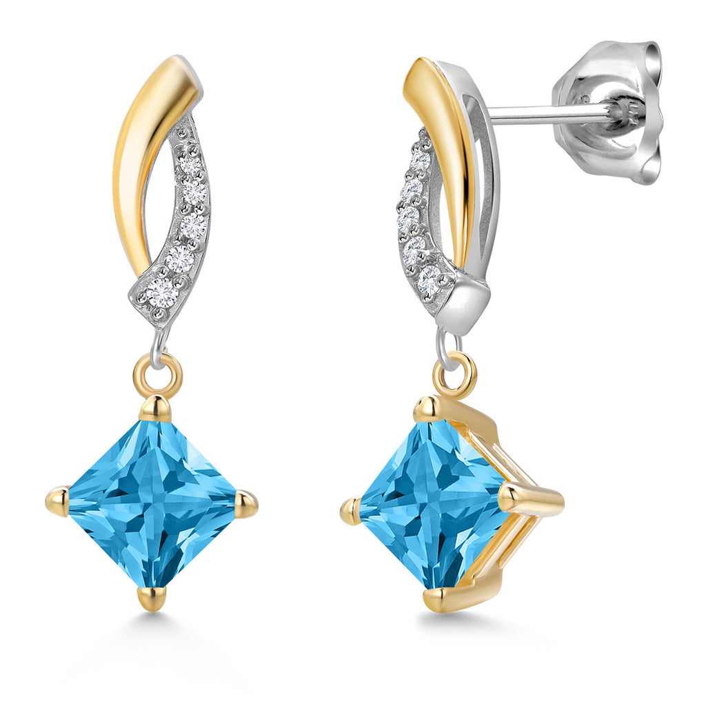Swiss Blue Topaz - November_Earrings in 925 Sterling Silver and 10K Yellow Gold