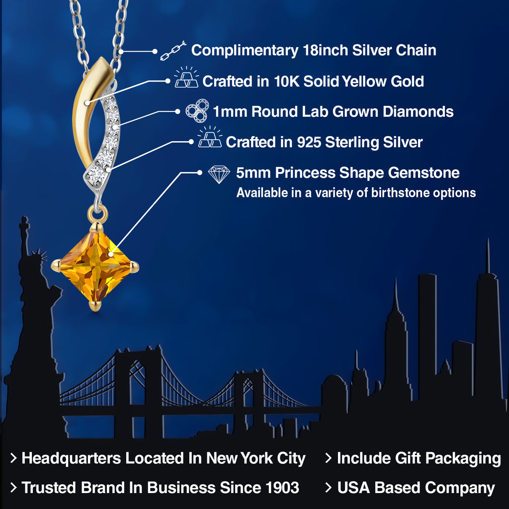 Citrine - November_Pendant in 925 Sterling Silver and 10K Yellow Gold