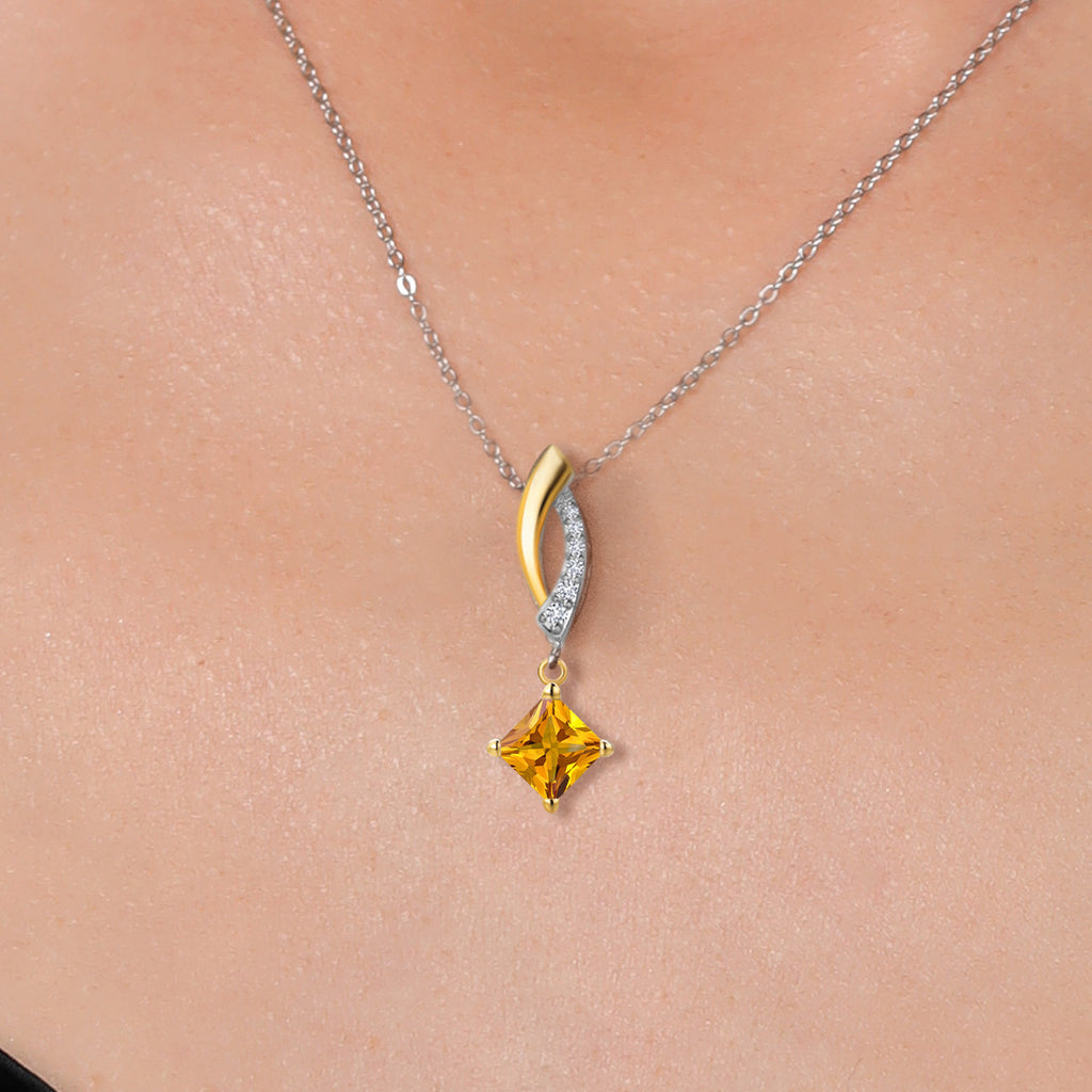 Citrine - November_Pendant in 925 Sterling Silver and 10K Yellow Gold