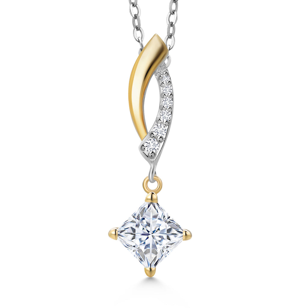 White Moissanite - April_Pendant in 925 Sterling Silver and 10K Yellow Gold
