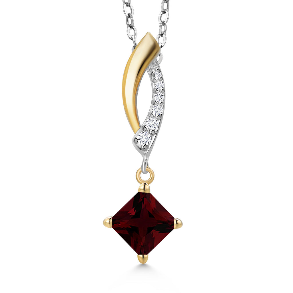 Gem Stone King 925 Silver and 10K Yellow Gold 5MM Princess Cut Gemstone Birthstone and White Lab Grown Diamond Pendant Necklace for Women | With 18 Inch Chain