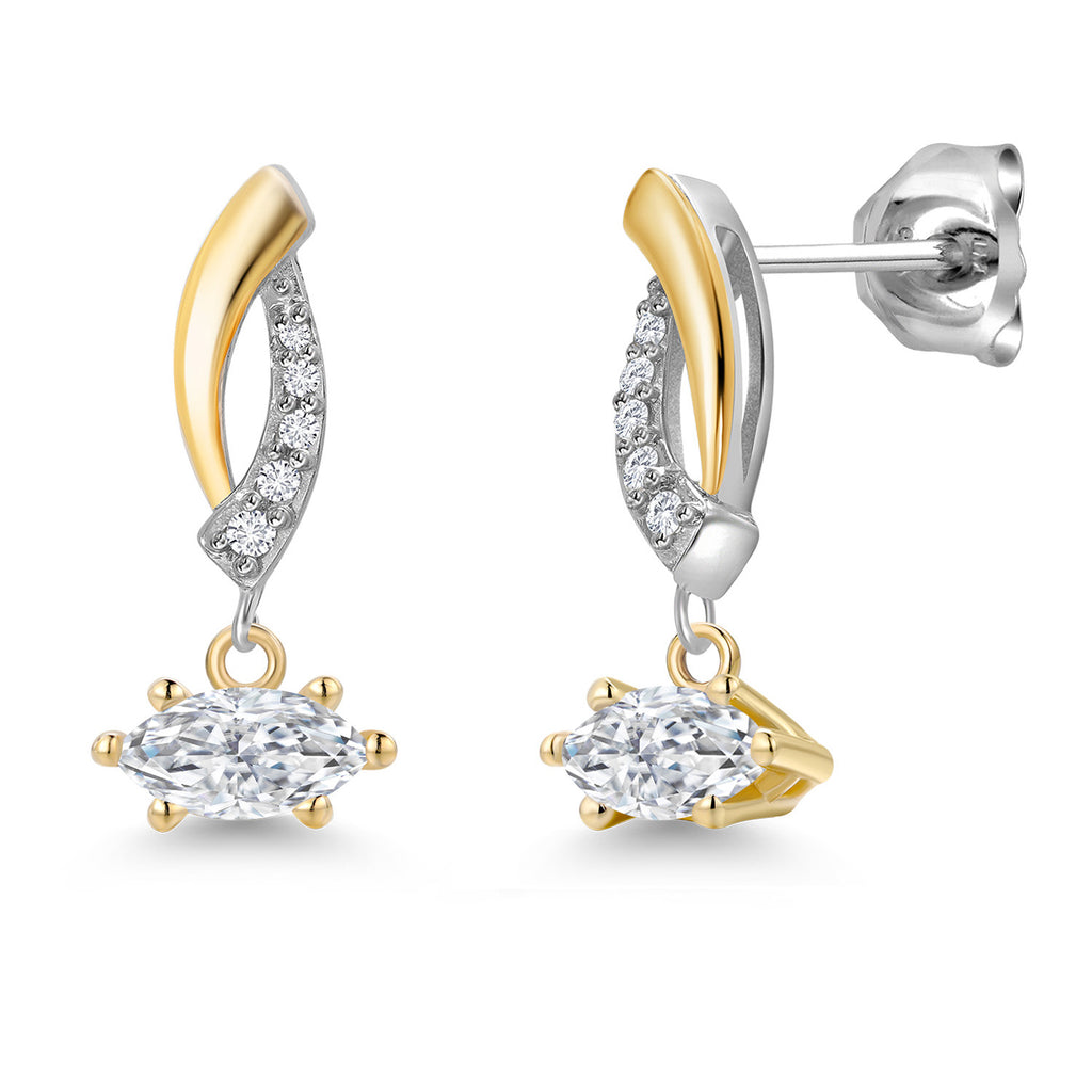 White Moissanite - April_Earrings in 925 Sterling Silver and 10K Yellow Gold