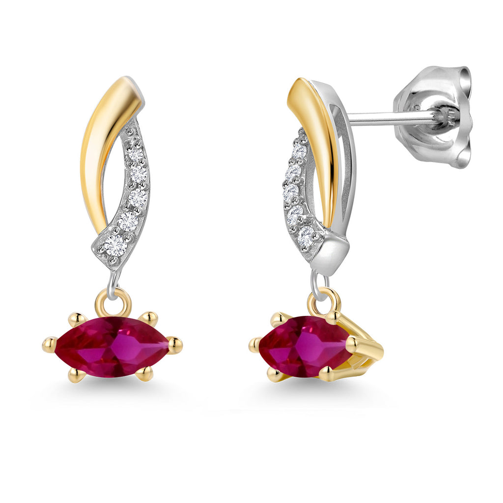 Created Ruby - July_Earrings in 925 Sterling Silver and 10K Yellow Gold