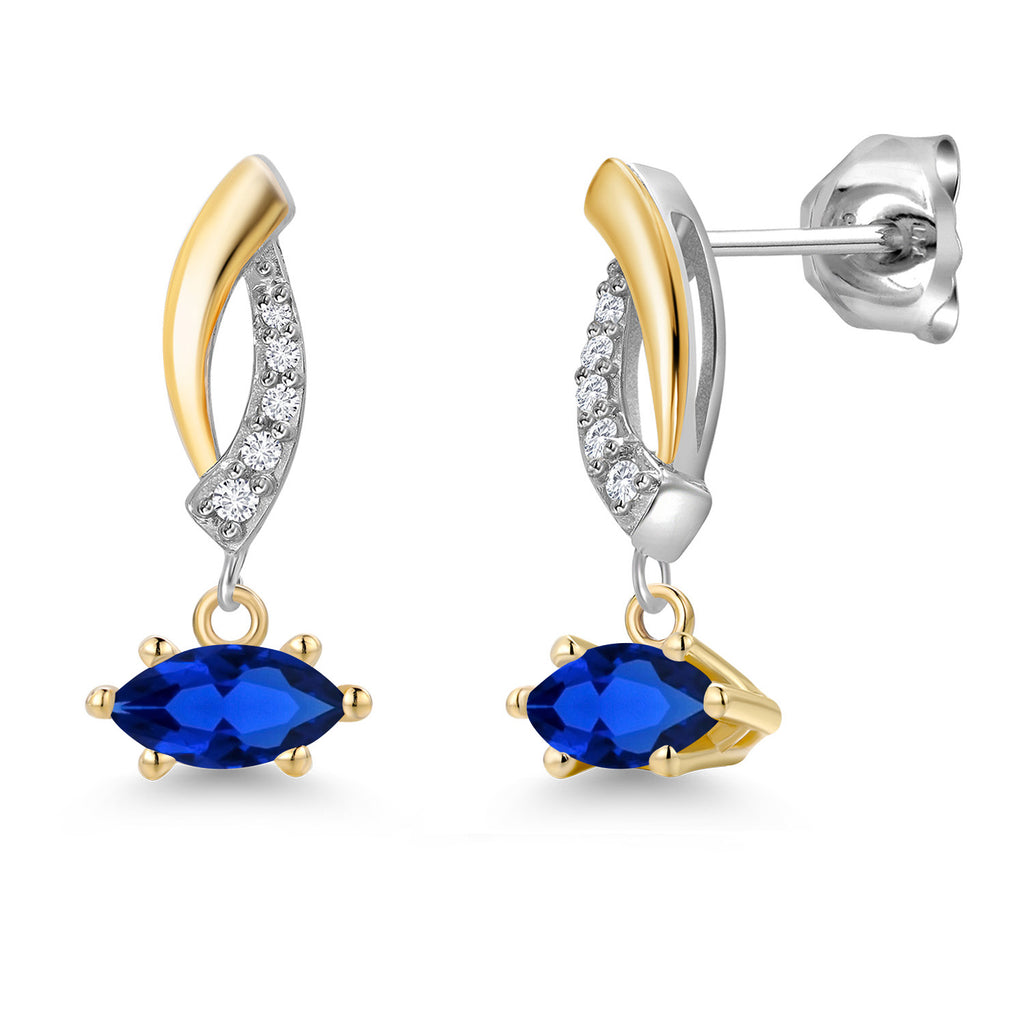 Blue Created Sapphire - September_Earrings in 925 Sterling Silver and 10K Yellow Gold