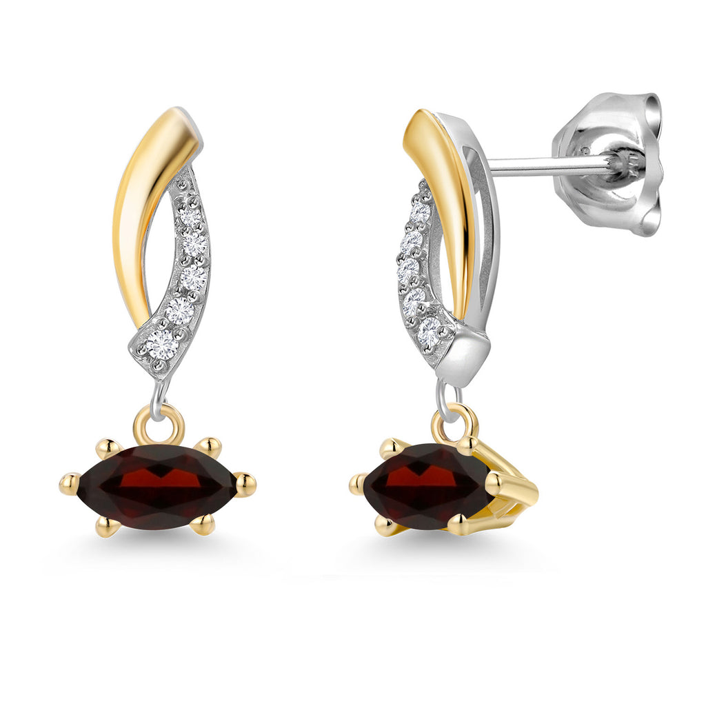 Garnet - January_Earrings in 925 Sterling Silver and 10K Yellow Gold